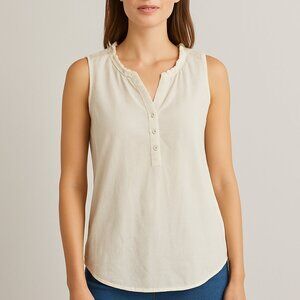 Boden Ivory Sleeveless Button Henley‎ Blouse 100% Viscose